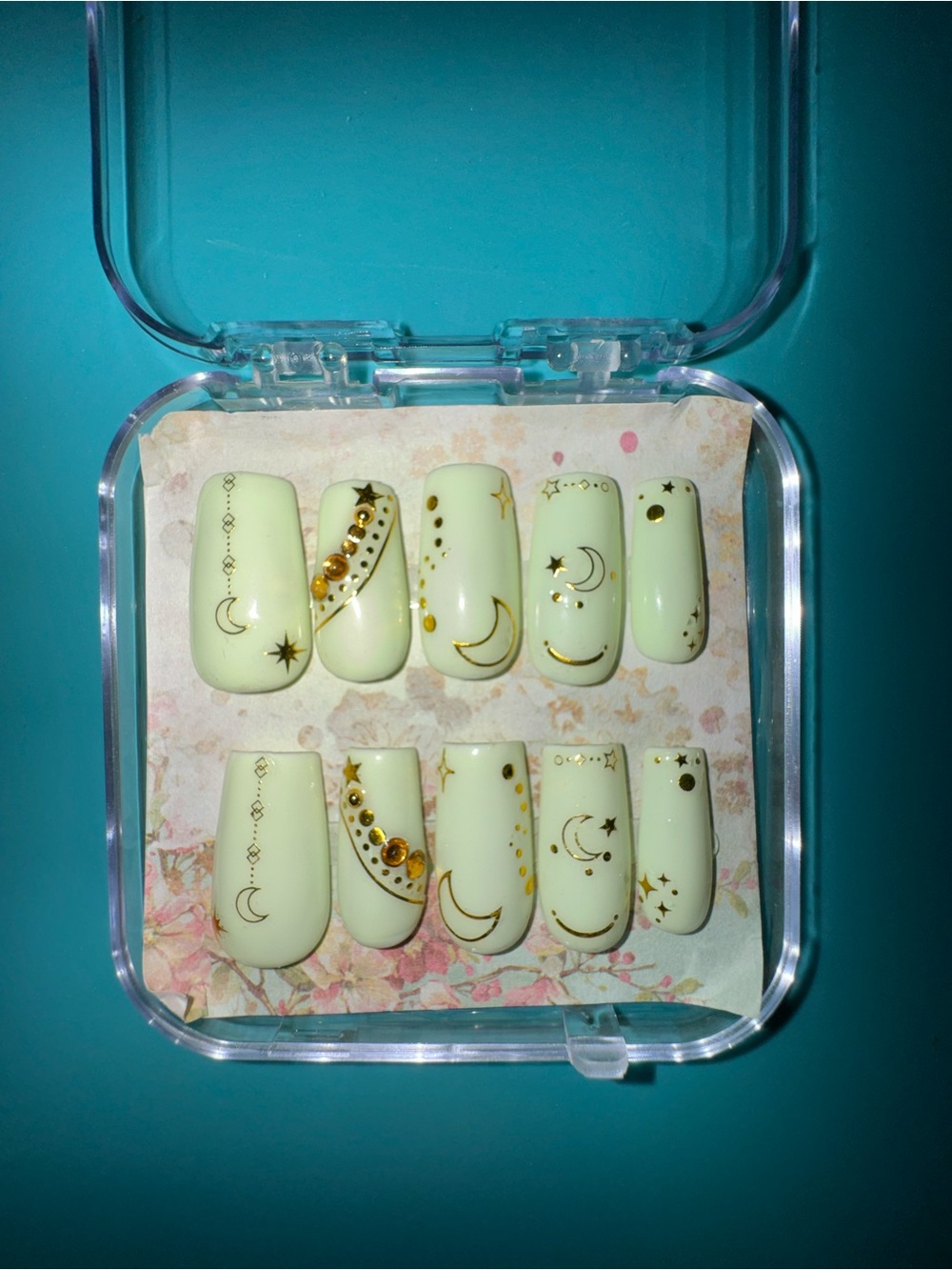 Mint Green Moon & Gold Accent Press-On Nail Set